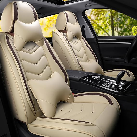 Car Seat Covers Fit for Toyota Corolla Cross 2000-2026, Stylish Sport Seat Covers, Waterproof Wear-Resistant Premium Nappa Leather Car Seat Cover.(2 Pcs Front with Pillow/Beige)