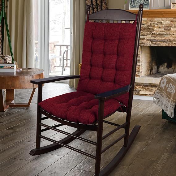 ELFJOY Large Rocking Chair Cushions Indoor Linen 2 Piece Set Burgundy