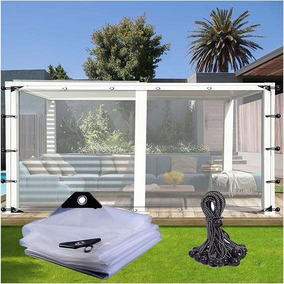 Gazebo Curtains 0.12mm Pergola Waterproof Side Panels Translucent Tarp with Eyelets and Elastic Rope (Color : Clear, Size : 6.56x8.2'/2x2.5m)