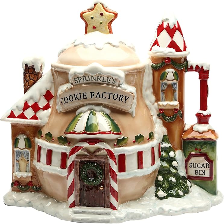 Cosmos Gifts Ceramic Santa's Village Cookie Jar, 11-3/4-Inch