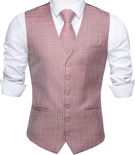 Barry.Wang Mens Plaid Suit Waistcoat Wool Blend Tailored Collar/V-neck 3 Pocket Check Vest Formal/Leisure