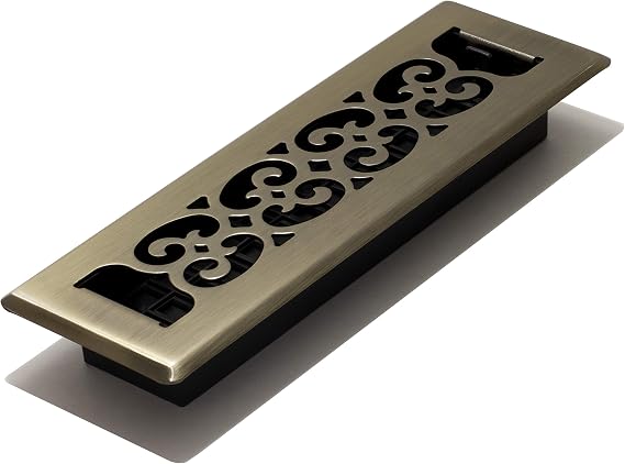 Decor Grates SPH210-A Scroll Design Floor Register, Antique Brass, 2x10 Inches