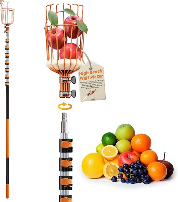 EXTEND-A-REACH 5-30 ft Telescoping Fruit Picker Pole with Basket
