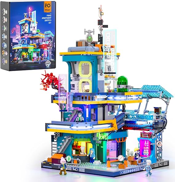 FUNWHOLE Cyberpunk Mansion Lighting Building-Bricks Set - 2524 Pcs Future City Modular Buildings Set Display Idea for Adults and Sci-fi Lovers