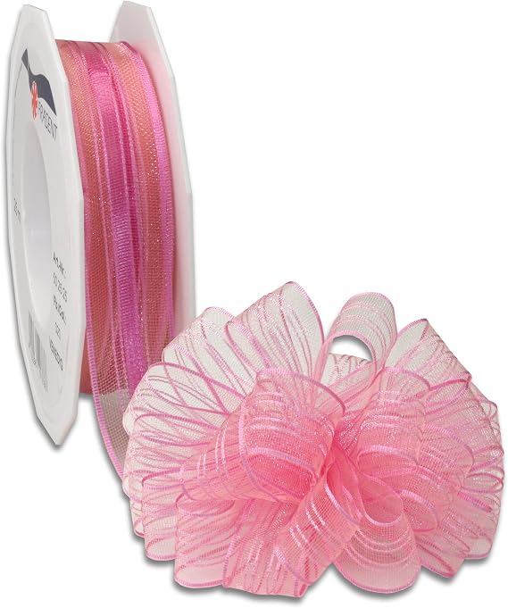 PRÄSENT - Venedig Pull Bow Ribbon Pink 25 mm width, 25 m length