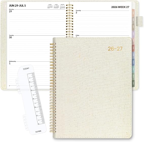 SUNEE 2026-2027 Weekly & Monthly Planner 9"x11.2" - 12 Month (July 2026 - June 2027), Vegan Leather Cover Planner Academic Year Calendar, Pocket, Notes, Monthly Tab, Beige