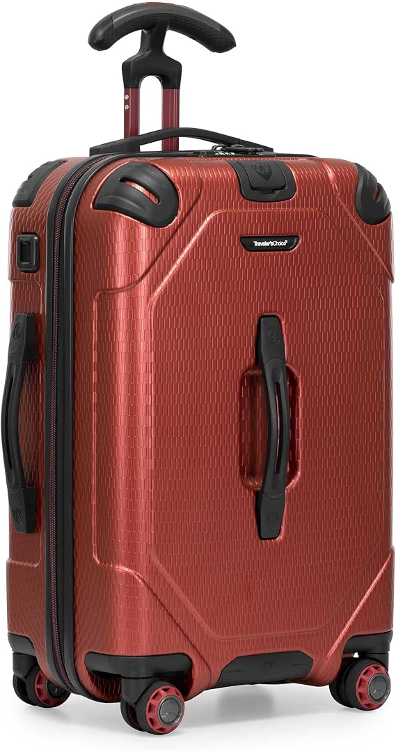 Traveler's Choice Maxporter II Polycarbonate Hardside Trunk with Spinner Wheels, Red, 22-Inch Carry-on Luggage
