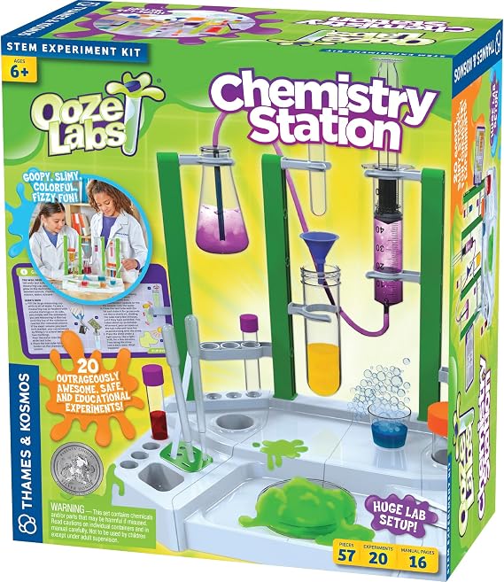 Thames & Kosmos Ooze Labs Chemistry Station Science Experiment Kit, 20 Non-Hazardous Experiments Including Safe Slime, Chromatography, Acids, Bases & More, Multi-Color