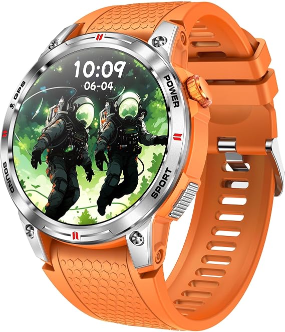 Yihou GPS Smart Watches for Men,Rugged Sport Fitness Watch for Outdoor,Workouts,Exercise with Compass,Bluetooth Calling,5ATM Waterproof,100+ Sport Modes,Compatible for Android iOS