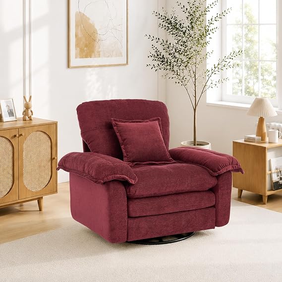 360 Swivel Modern Accent Chair, Comfy Reading armchair with pillow, Red
