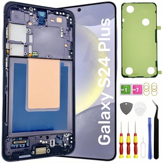 OLED Galaxy S24 Plus Screen Replacement for Samsung Galaxy S24+ Plus LCD Screen Touch Digitizer Display Pantalla with Frame Toolkits SM-S926U Black