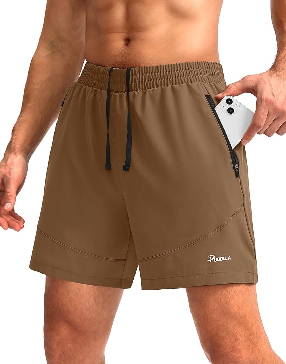Pudolla Men's Workout Running Shorts 5"/7"/9" Lightweight Gym Athletic Shorts for Men with Zipper Pockets