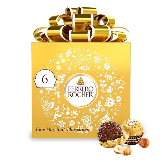 Ferrero Rocher, 6 Count, Premium Gourmet Milk Chocolate Hazelnut, Luxury Chocolate Holiday Gift, Individually Wrapped, 2.6 Oz