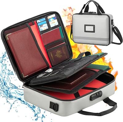 Fireproof Document Box, Waterproof Portable Home Lockable Important File Certificate Organizer, Family Emergency Storage Organizer Safe Travel Zipper Bag, Gift for Him, Grey