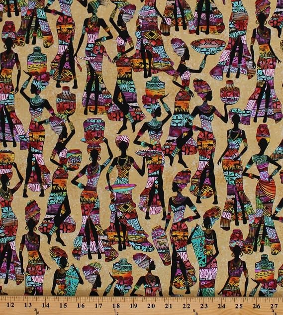 Quality Sewing Fabric 100% Kenta African Ladies Women Baskets Africa Fabric Print by The Yard Size: 36" x 44"