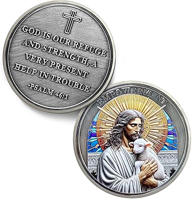 Rare The Good Shepherd Challenge Coin - Psalm 46 1 Jesus God Empowerment Prayer Token - Art Pocket Bible Verses Christian Coins - Lucky Religious Commemorative Gifts for Men Women