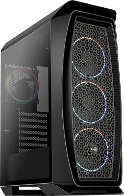Gaming PC Case Mid-Tower Chassis by AeroCool, AeroOne Eclipse Black, Tempered Glass Panel, 4X RGB Fans, 2X USB 3.0, ATX Desktop Case