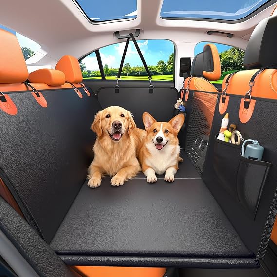 IceFun Hard Bottom Dog Car Hammock, Waterproof PU Leather Seat Cover
