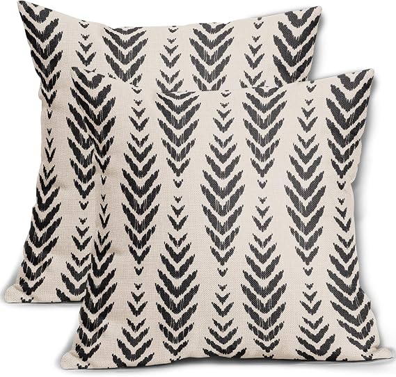Sweetshow Boho Pillow Covers 16x16 Set of 2 Bohemian Ethnic Black Geometric Herringbone Print Decorative Throw Pillows Outdoor Pillowcase Square Linen Farmhouse Cushion Case Decor for Couch Sofa Bed