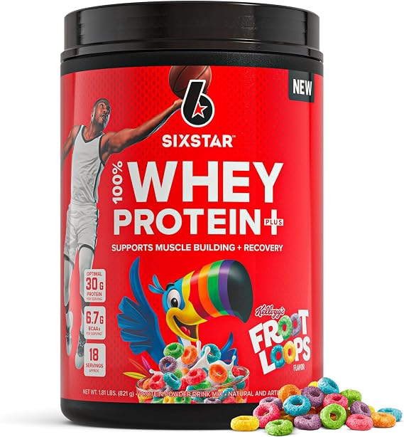 Six Star Whey Protein Powder Plus - Muscle Building & Recovery Formula with Whey Isolate Powder, BCAAs, 30g Protein, Immune Support - Post-Workout Supplement - Kelloggs Froot Loops Flavor, 1.8 lbs