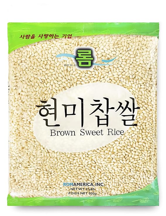 ROM AMERICA Sweet Sticky Glutinous Short Grain Brown Rice for Asian Cooking and Desserts - Risotto, Porridge, Healthy Breakfast Bowl, Soups, Pudding - Hyeonmi Chapssal - 2 Pound (Pack of 1)