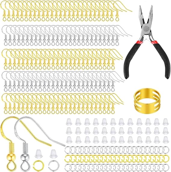 Earring Making Kit 602pcs - Earring Hooks Hypoallergenic 925 Sterling Silver & Gold Plated Findings, Jump Rings, Jewellery Findings, Clear Silicone Backs for DIY Jewelry Making (Gold & Silver)