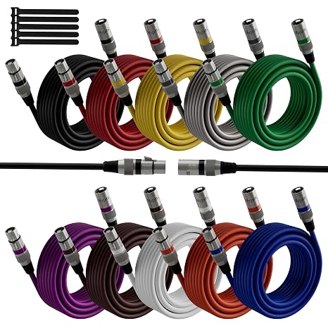 XLR Cable Microphone Cable 5 m Pack of 10 Multi-Coloured Male to Female 3-Pin Shielded Balanced Patch Cable with EMI and RFI Suppression Compatible with Amplifier Speaker + 5 Cable Ties