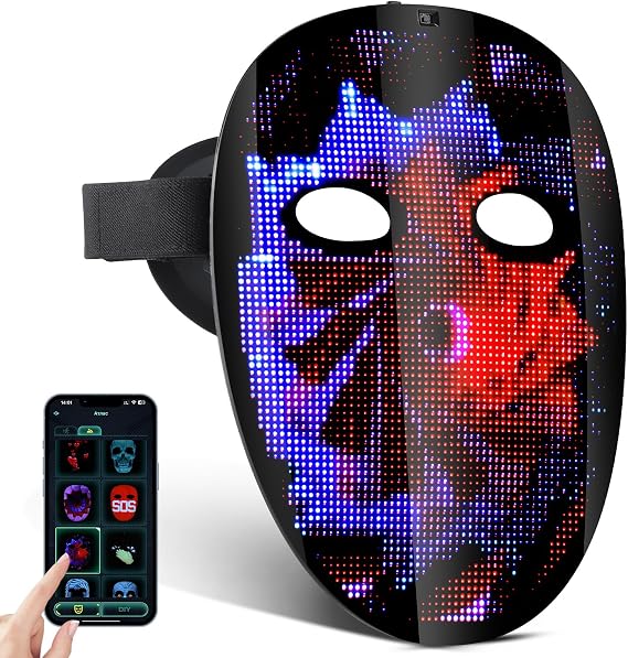 LED Light Up Face Mask, Funny LED Mask with Gesture Sensing Face Transforming Modes, LED Shining Mask Built-in Various Images, Suitable for Costume Cosplay Masquerade Halloween