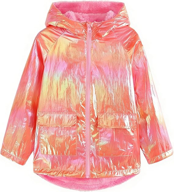 M2C Girls Sherpa Lined Light Hooded Sparkly Jacket Zip Up Outerwear