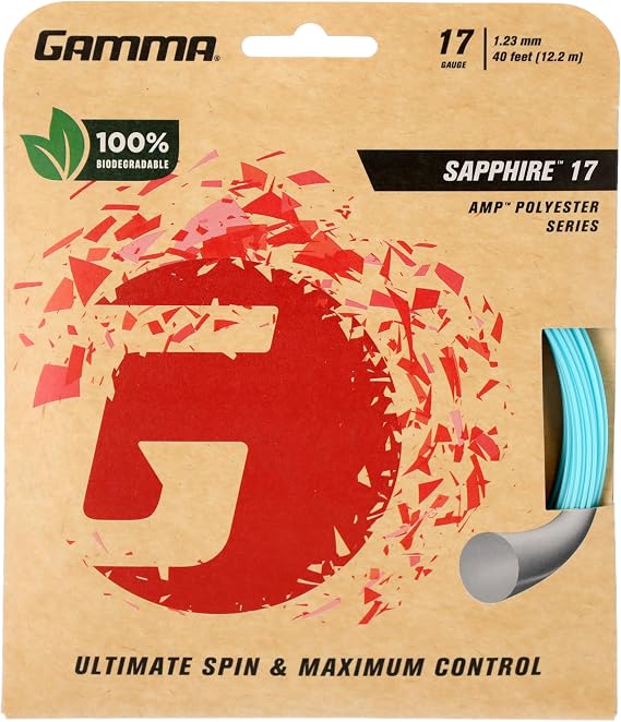 Gamma Sapphire Tennis String, AMP CoPolyester Technology for Effortless Spin and Precision, Set & Reel, 16g, 17g,Polyester Tennis Strings, Maximum Control