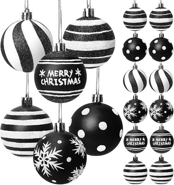 Tsorode 12 Pcs Black and White Christmas Ornaments,2.4 Inch Ball Ornaments