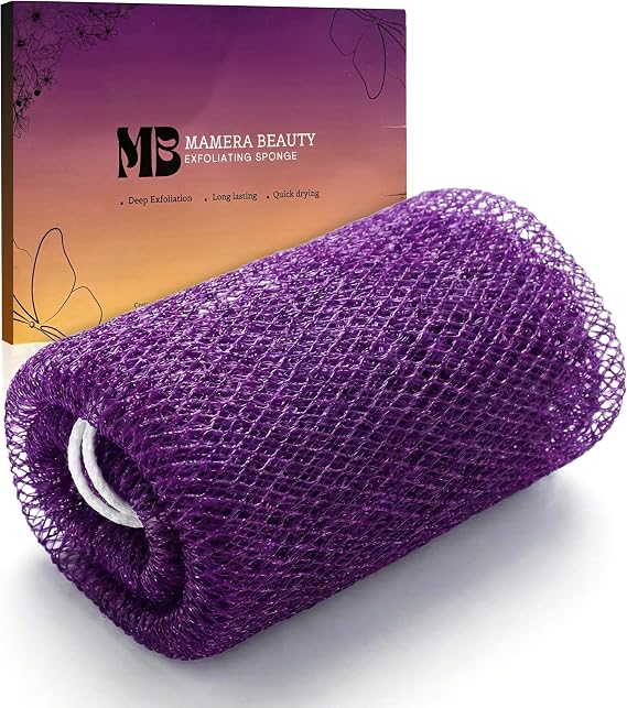 African Net Sponge Authentic (Sapo/Kessa), African Exfoliating Sponge Real African Net Black Owned, African Bath Sponge Back Scrubber, Body Exfoliator Shower Bath Accessories (Violet)