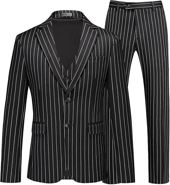 Men's Pinstripe 3 Piece Suits Elegant Single Breasted Business Party Prom Wedding Dinner Suits Blazer Pant Vest Sets