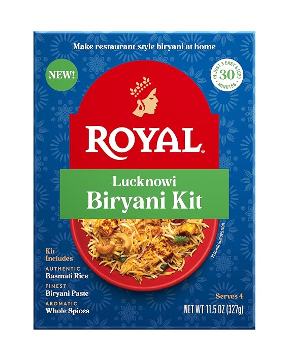Royal Lucknowi Biryani Kit - 11.5 oz Box | White Basmati Rice, Biryani Paste, and Whole Spices