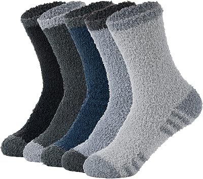 American Trends Mens Fuzzy Slipper Socks - Fluffy Cozy Unisex Winter Warm Sleep Socks