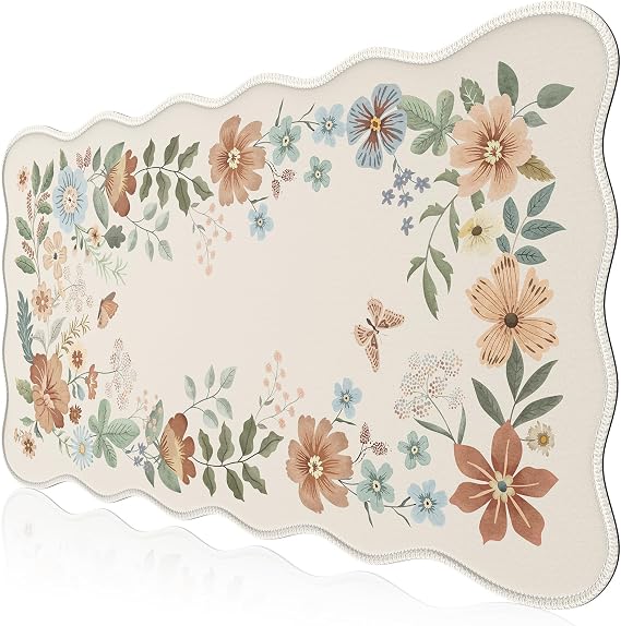 HAOCOO Large Desk Pad, Non-Slip Scalloped Mouse Mat for Desktop(Beige)