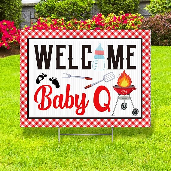 Baby Q Yard Sign BBQ Baby Shower Gender Reveal with Stakes