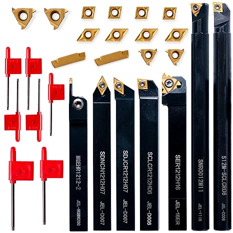Carbide Lathe Tools - Lathe Threading Tool Set 21pcs - 7pcs 1/2" Turning Holder Boring Bars & 14pcs Indexable Golden Carbide Inserts CCMT060204 DCMT070204 11IR 16ER MGMN200G