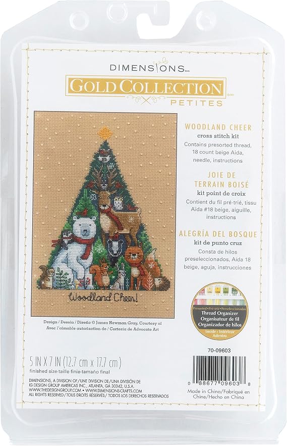 Dimensions 70-09603 Gold Collection Woodland Cheer Counted Cross Stitch Kit, 5" x 7", 18 Count Beige Aida, 4pcs
