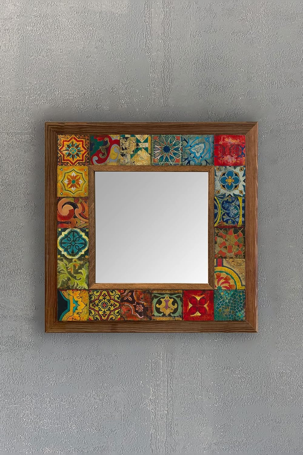 Oscar Stone Mosaic Natural Stone Mirror with Wooden Frame 33 CM X 33 CM DRESUAR MIRROR