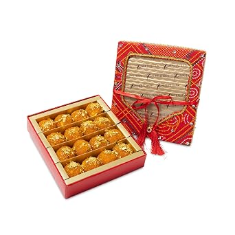 Sukhadia Sweets - Fancy Bandhani Box - 20oz Premium Motichoor Ladoo- Indian Mithai Gift - Freshly Made In USA