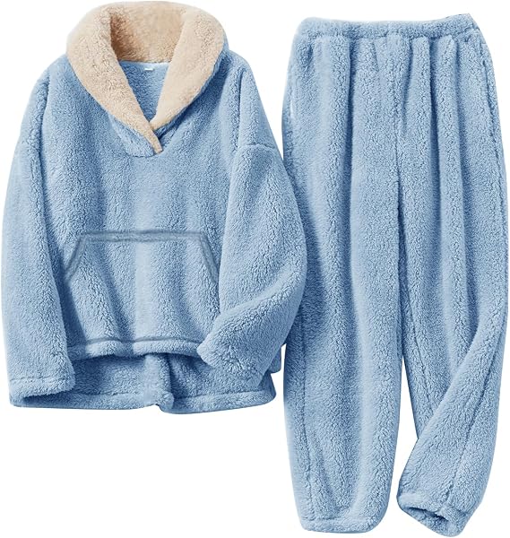 Flygo Girls Fuzzy Pants Set Fleece Outfits Winter Flannel Fluffy Pullover Sweatshirt Top Pants Sweatsuit
