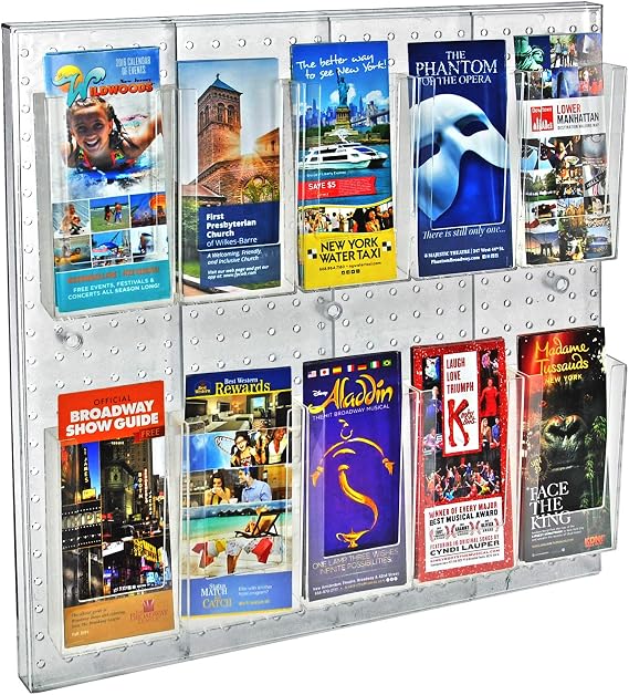 Azar Displays - 700680 - 10 Pocket Trifold Size Pegboard Wall Brochure Holder, Clear