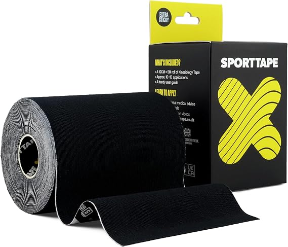 SPORTTAPE Extra Wide Kinesiology Tape 10cm x 5m - Black, Extra Wide
