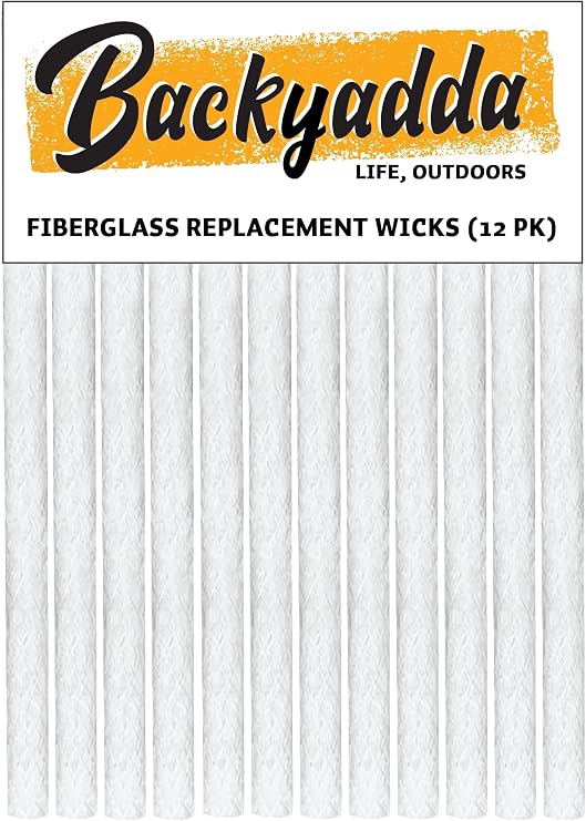 Backyadda Tiki Torch Wick Replacements, 12 Pack, Long Life Planet-Friendly Fiberglass Wicks for Tiki Torch Canisters, Table Top Lanterns, and Citronella Burning Torches. Super Absorbent.