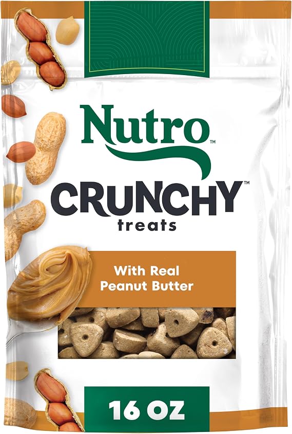 Nutro Crunchy Dog Treats with Real Peanut Butter, 16 oz | 5 calories per treat, natural ingredients, no corn, wheat, soy protein, low calorie, quality protein, ideal for training