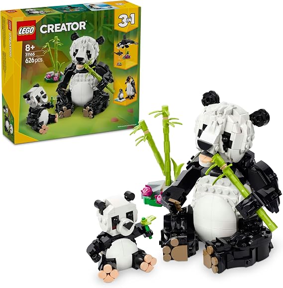 LEGO Creator 3’ü 1 Arada Vahşi Hayvanlar: Panda Ailesi 31165 | 8 Yaş ve Üzeri Çocuklar için Orka veya Penguene Dönüşen Oyuncak Yapım Seti, Doğum Günü Hediyesi (626 Parça)