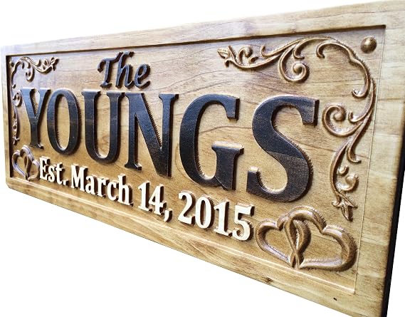 3D Carved Wooden Personalized Family Name Sign | 5 Year Anniversary