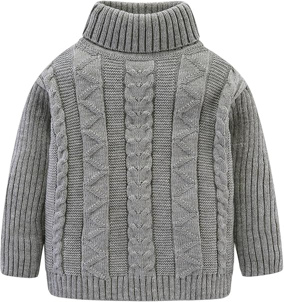 Mud Kingdom Little Kids Cable Knit Sweater Unisex Long Sleeve Solid Color Pullover
