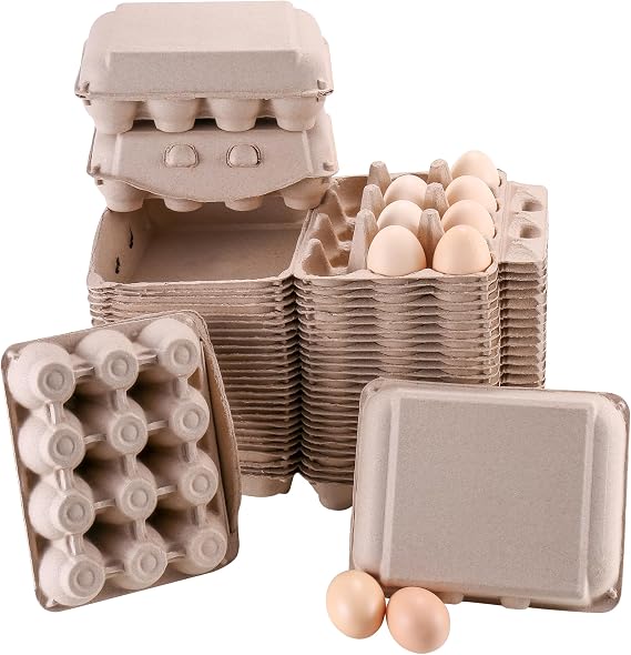 200 PCS Vintage Egg Cartons, Natural Paper Pulp Square Dozen Egg Cartons | Classical 3x4 Style Holds Up to One Twelve 12 Count Chicken Eggs, Sturdy Design Made from Recycled Cardboard Blank